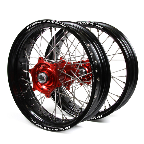 Suzuki Talon / Platinum Supermoto Non Cush" Black Rims / Red Hubs Wheel Set DRZ 400E 2000-17 (17*3.50 / 17*4.25)"