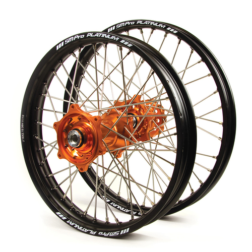 KTM Talon / Platinum SNR MX Black Rims / Orange Hubs Wheel Set SX-SXF 125-250-350-450 2013-14 (21 / 19*2.15)