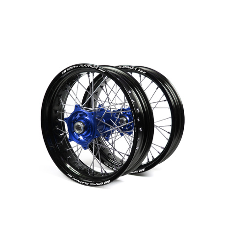 Kawasaki Talon / Platinum Supermoto Non Cush" Black Rims / Blue Hubs Wheel Set KX 125-250 2006-12 / KXF 250-450 2006-17 (17*3.50 / 17*4.25)"